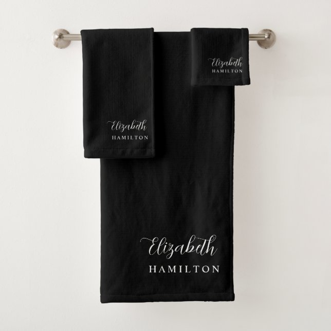 Joli ensemble de bain personnalisé noir et blanc (En situation)