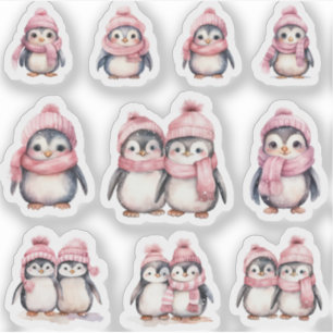 Joli Ensemble De Pingouins Sticker Personnalisé