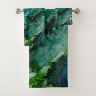 Joli ensemble de serviettes de bain bleu vert vagu