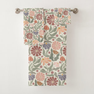 Joli Ensemble De Serviettes De Bain Fleurs Rétro V