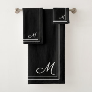 Joli ensemble de serviettes de bain Monogram noir
