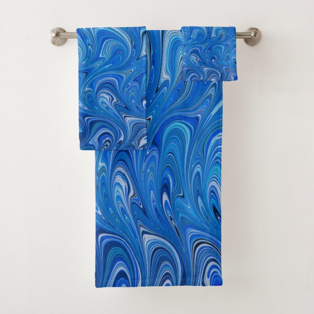 Joli ensemble de serviettes en marbre bleu liquide (En situation)