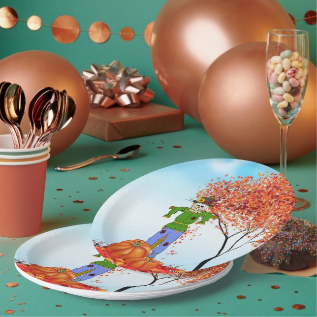 Joli Épouvantail d'Automne en Assiette en Papier (Multi)