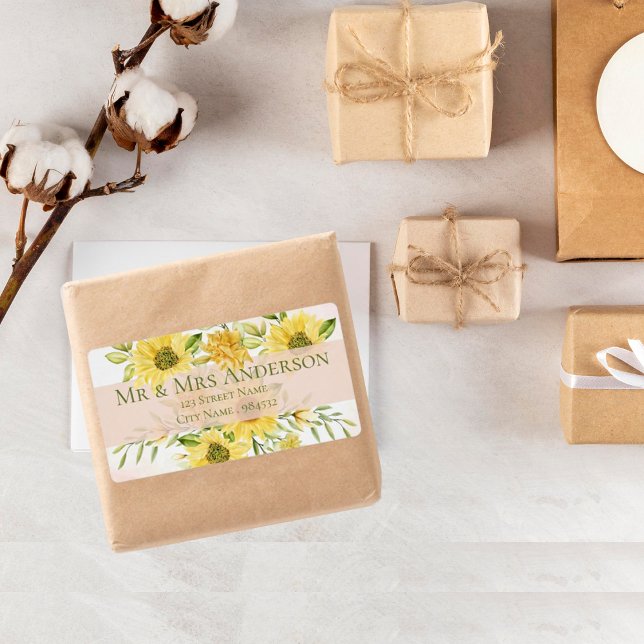 Joli Étiquette de adresse floral de tournesol jaun (Cute Bright Yellow Sunflower Floral Address Label)