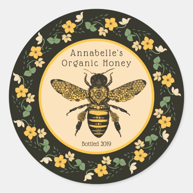 Joli Étiquette de miel à cadre de fleurs jaunes (Devant)