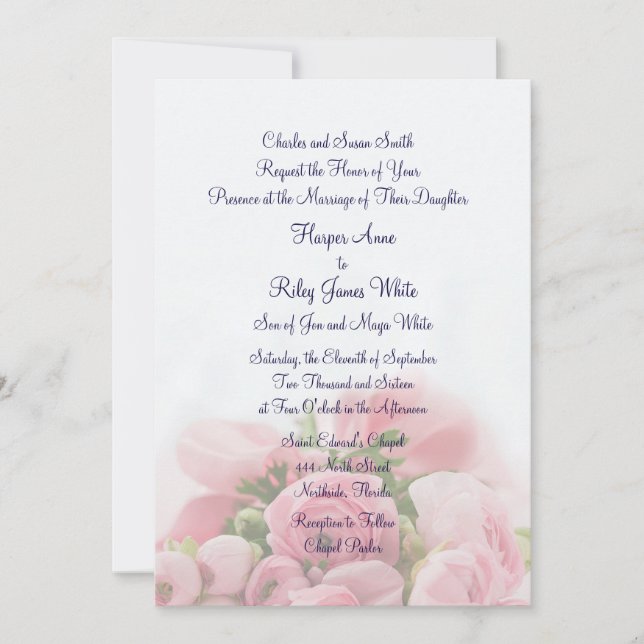Joli Faire-part de mariage de Bouquet Roses Roses  (Devant)