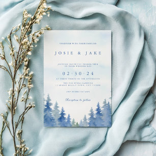 Joli faire-part de mariage de pins d'hiver