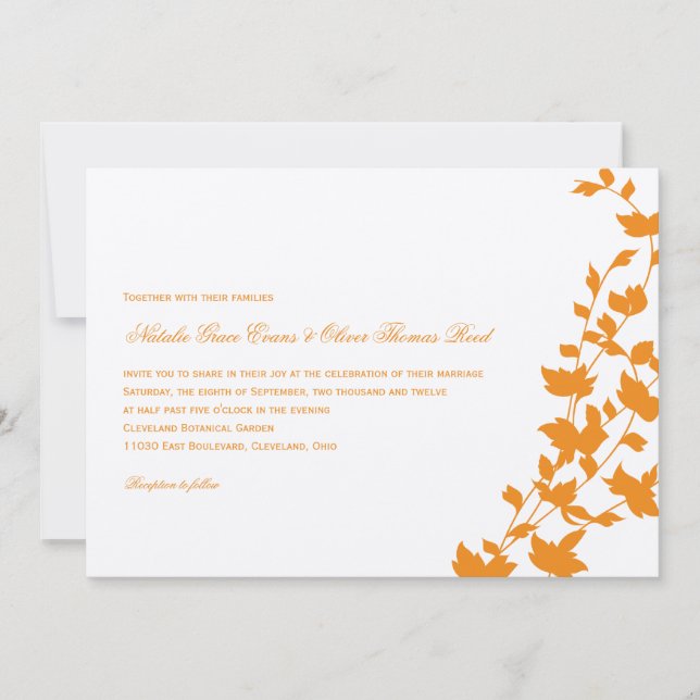 Joli Faire-part de mariage Feuille - Orange (Devant)