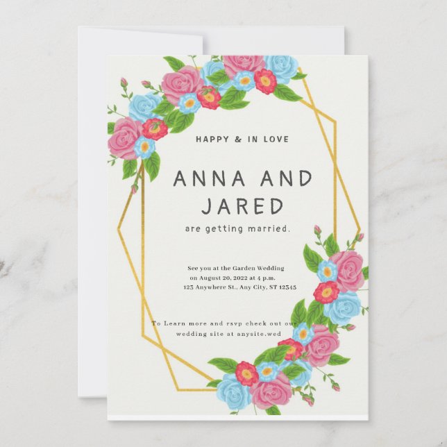 Joli Faire-part de mariage Fleur Jardin (Devant)