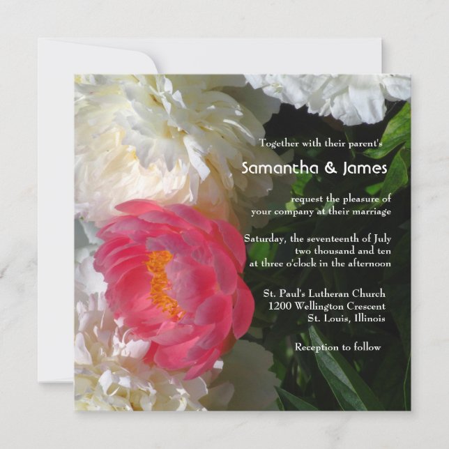 Joli Faire-part de mariage japonais Peony (Devant)