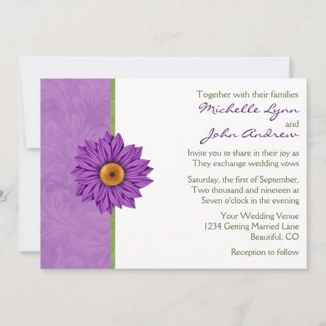 Joli Faire-part de mariage vert et violet (Devant)