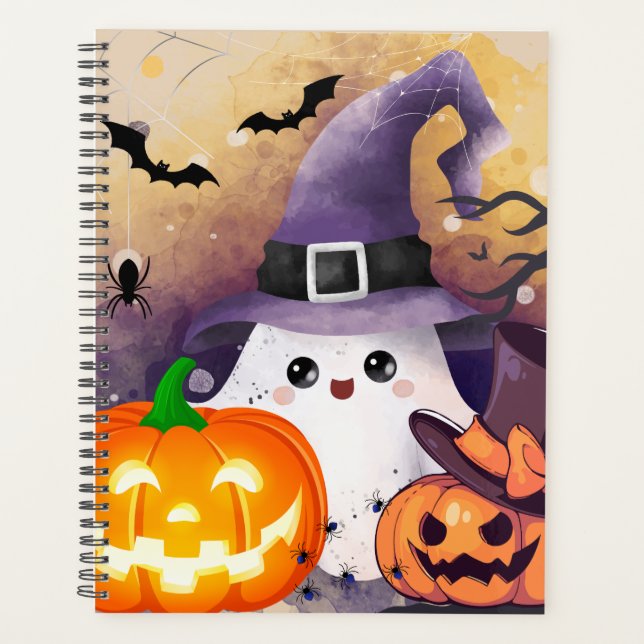 Joli fantôme d'Halloween avec chapeau de sorcière  (Devant)