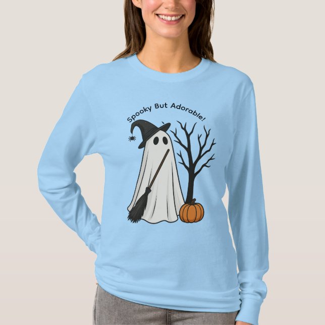 Joli Fantôme d'Halloween T-shirt à Manches Longues (Devant)