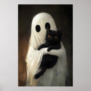 Joli fantôme étreignant une impression de chat noi