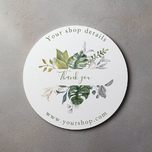 Joli feuilles verts, boutique merci autocollant