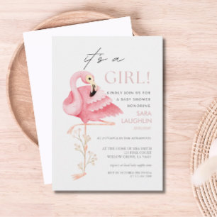 Joli Flamant rose Baby shower Invitation