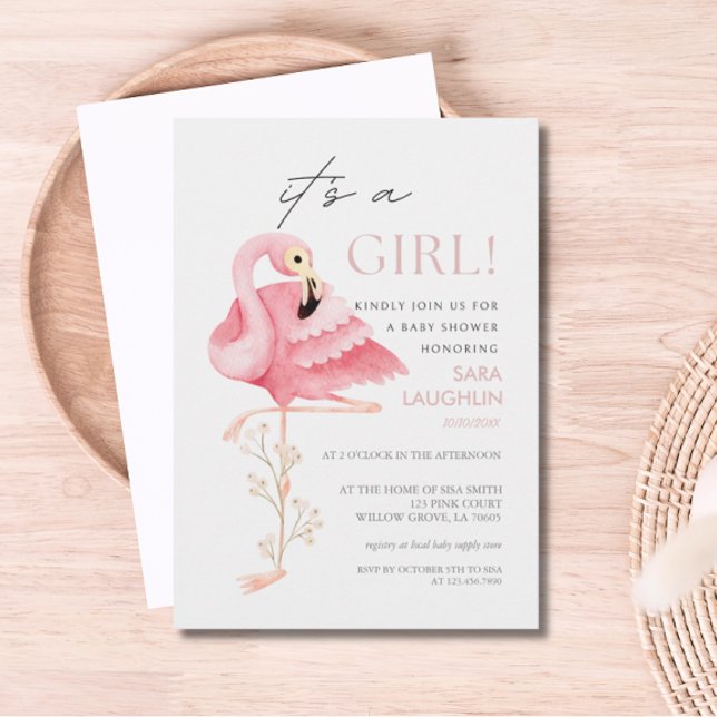 Joli Flamant rose Baby shower Invitation (Flamingo Baby Shower Invitation)
