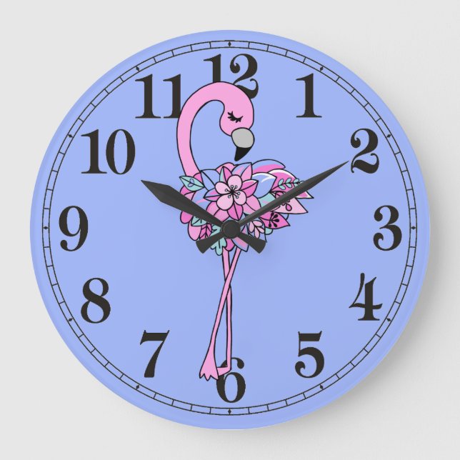 Joli Flamant rose Floral Arrondi (Grande Horloge M (Recto)