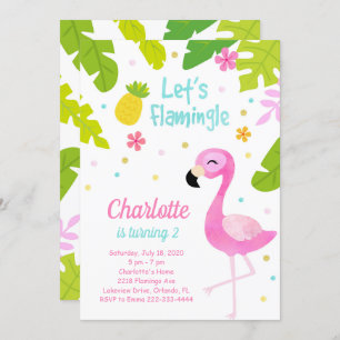 Joli Flamant rose rose Invitation d'anniversaire