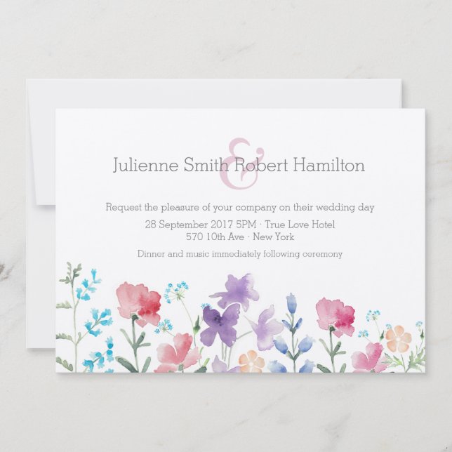 Joli Fleur sauvage Aquarelle Mariage Invitations (Devant)