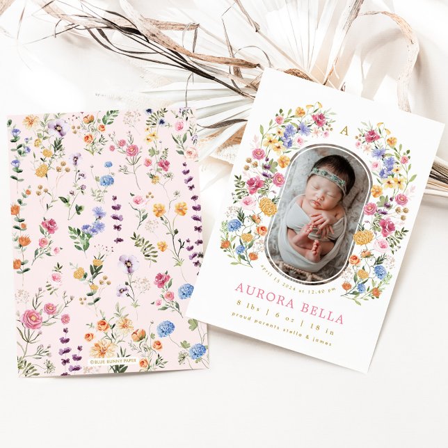 Joli Fleur sauvage bébé Faire-part de naissance fi (Créateur téléchargé)