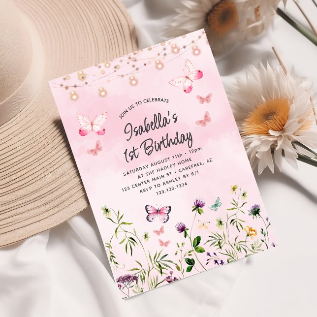 Joli Fleur sauvage Boho 1er Invitation d'anniversa (Créateur téléchargé)