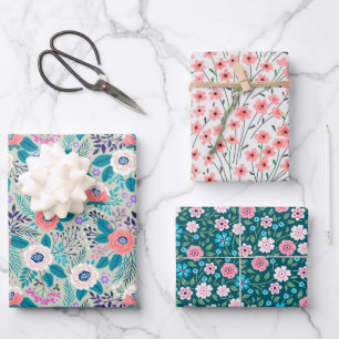 Joli Fleur sauvage Floral Enveloppement Papier Set