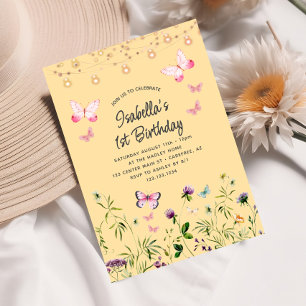 Joli Fleur sauvage Jaune 1er Invitation anniversai