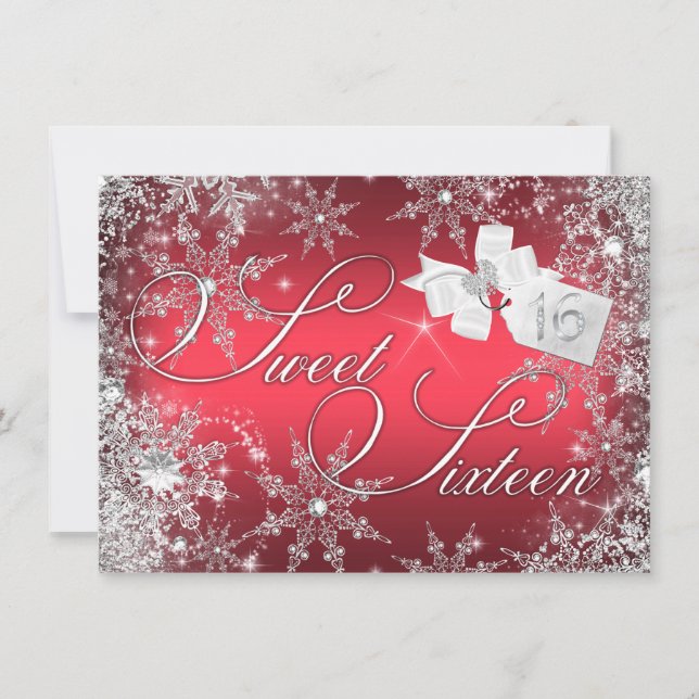 Joli Flocon Rouge Doux 16 Invitation (Devant)