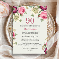 Joli floral | 90e Invitation d'anniversaire