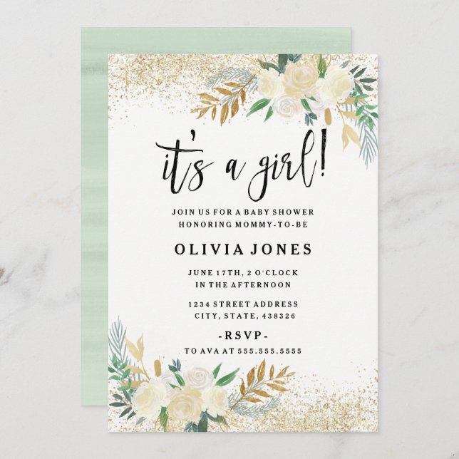 Joli Floral c'est une fille Baby shower Invitation (Devant / Derrière)