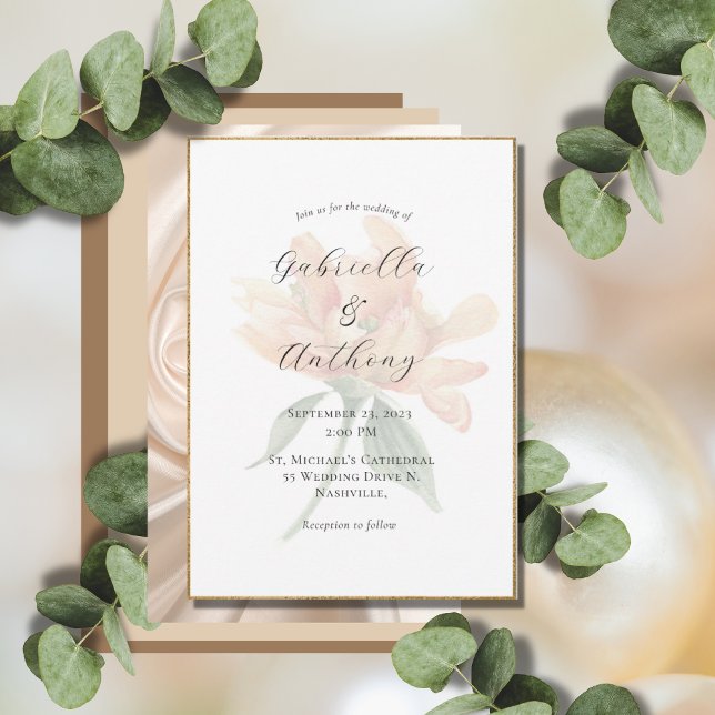Joli Floral Or Moderne Mariage Invitations (Créateur téléchargé)