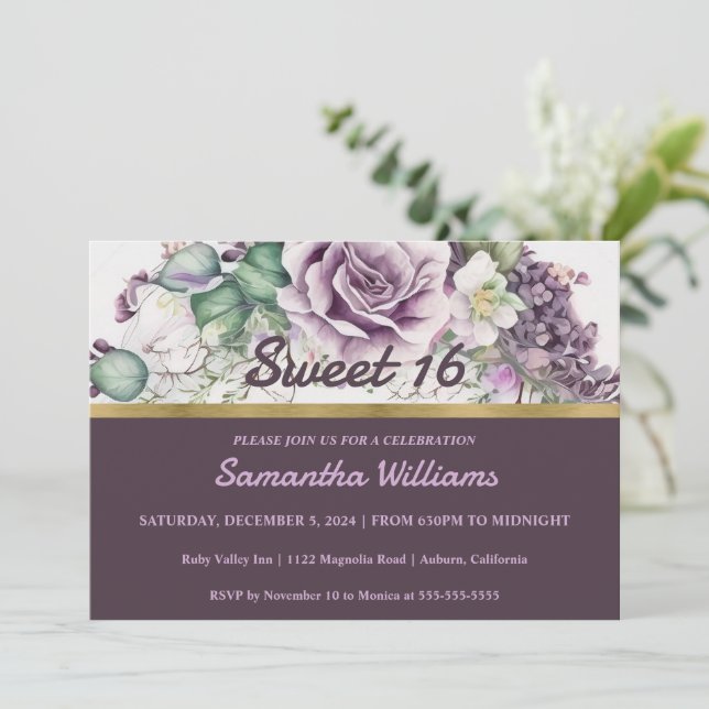 Joli Floral Sweet 16 Invitation (Debout devant)