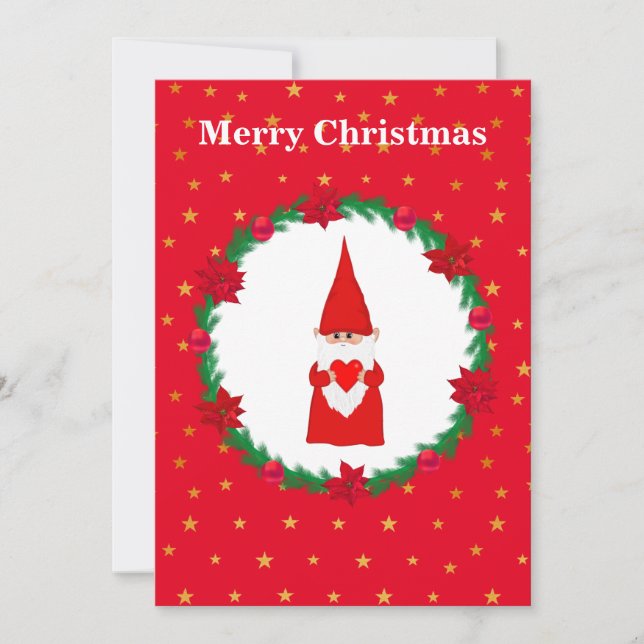 Joli gnome de Noël, couronne de pin & étoiles (Devant)