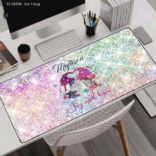 Joli gnome de Noël en faux paillettes rose avec mo