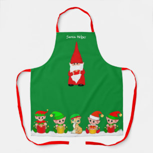 Joli gnome de Noël et équipe d'elfes sur tablier v