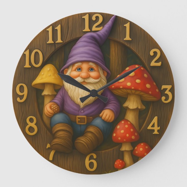 Joli gnome de style rustique horloge de forêt de c (Recto)