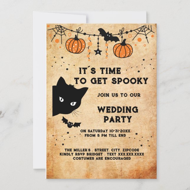 joli halloween chat noir invitation de mariage (Devant)