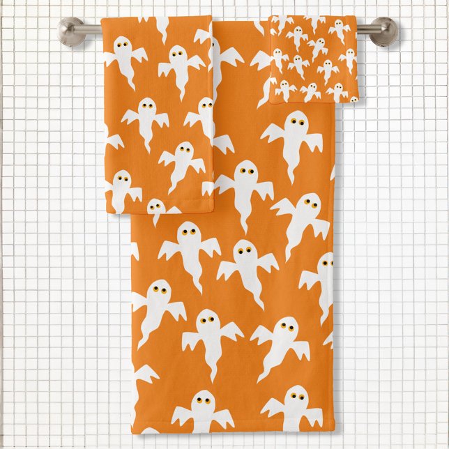 Joli Halloween Ghost Orange (Fun Halloween ghosts white and orange pattern bathroom towel set)