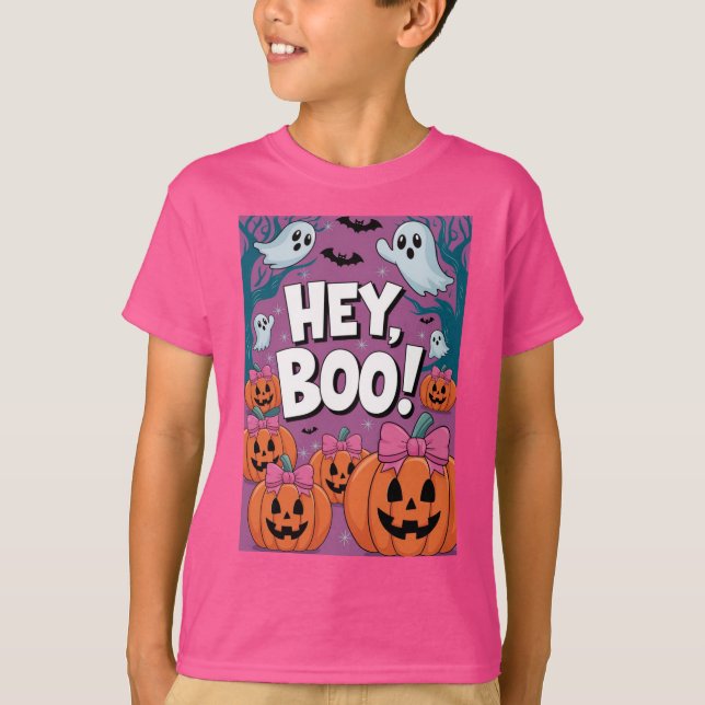 Joli Hey Boo Drôle Fantôme Halloween T-Shirt (Devant)