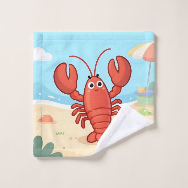 Joli homard à la plage (Gant de toilette)