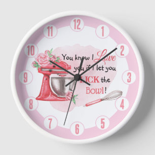 Joli Horloge de Cuisine Rétro Rose Lèche le Bol