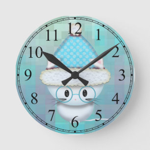 Joli Horloge Murale Chat Blanc Turquoise