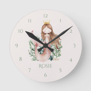 Joli Horloge Murale Enfant Sirène Rose