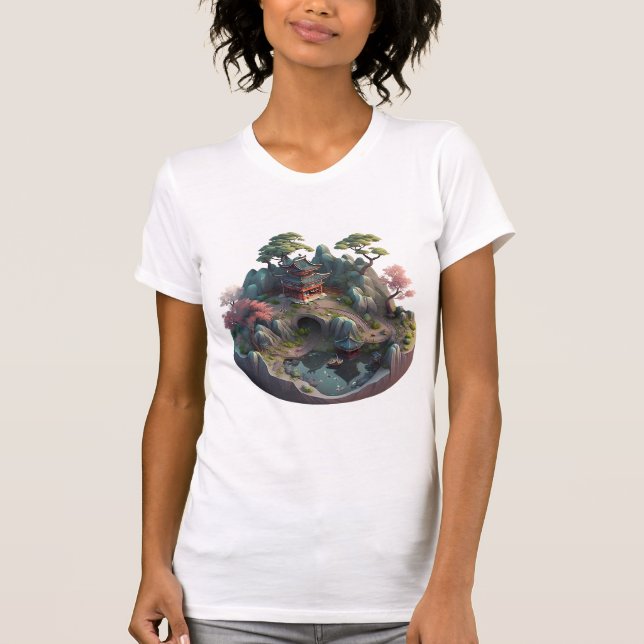 Joli Imaginaire chinois 3D Paysage mini T-shirt Sl (Devant)