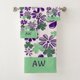 Joli Initiale vert violet Motif de fleurs
