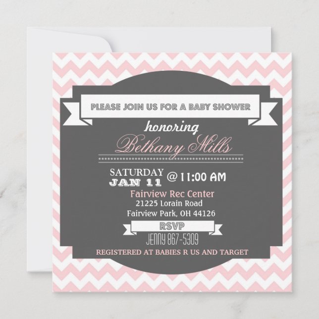 Joli Invitation Baby shower Chevron Rose (Devant)