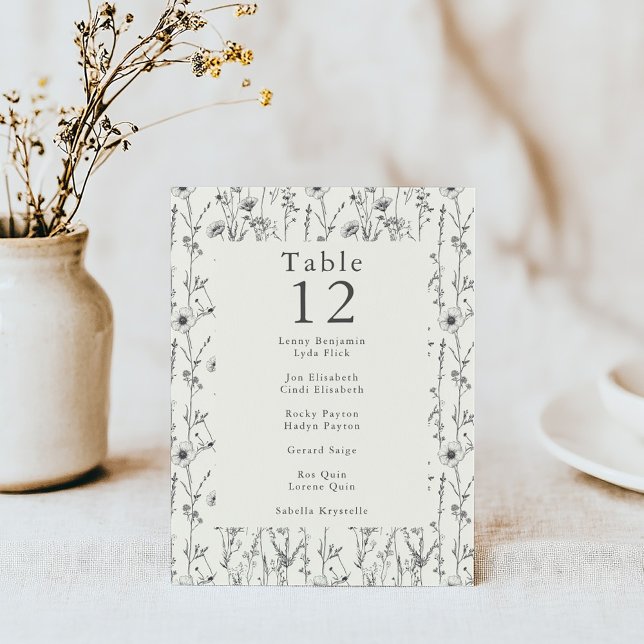 Joli jardin fleurs sauvages tableau numéro carte p (Sophisticated wildflower table number cards with detailed and delicate floral illustrations)