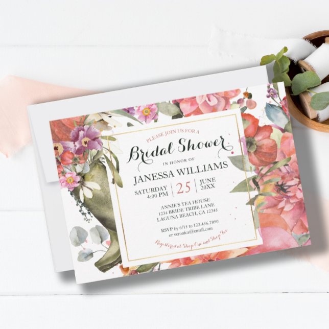Joli jardin Floral Douche nuptiale Invitation (PRETTY PINK GARDEN FLORAL BRIDAL SHOWER INVITATION)