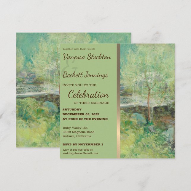 Joli Jardin Peint Vintage Invitation Mariage (Devant / Derrière)